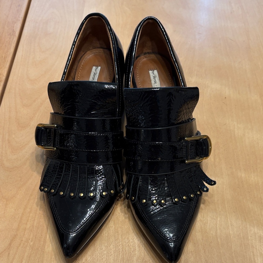 & Other Stories Black Patent Pointed Loafers w/ Kiltie & Buckle Detail. Size 7.5